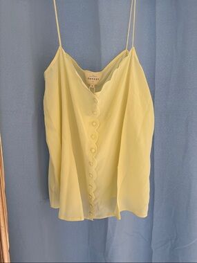 Yellow Scallop-Button Silk Cami Top